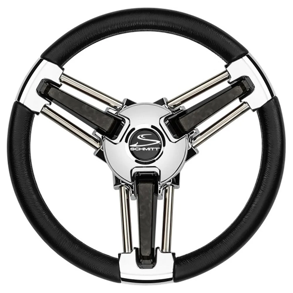 Schmitt Marine Burano Wheel 14" 3/4" Tapered Shaft Black Polyurethane w/Stainless Spoke Includes Center Cap/Nu