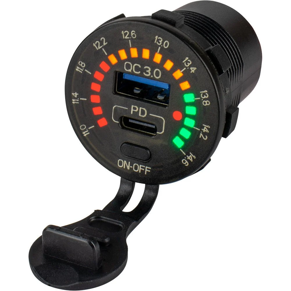 Sea-Dog Round Rainbow Voltmeter w/USB & USB-C Power Socket – Marine Boat Replacement Part