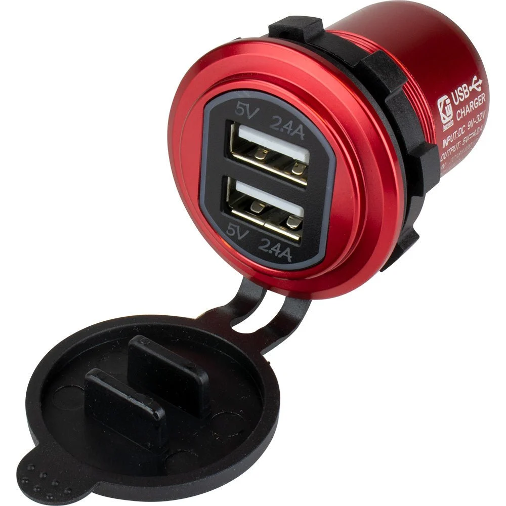 Sea-Dog Round Red Dual USB Charger w/1 Quick Charge Port + – Marine Electrical Replacement Part