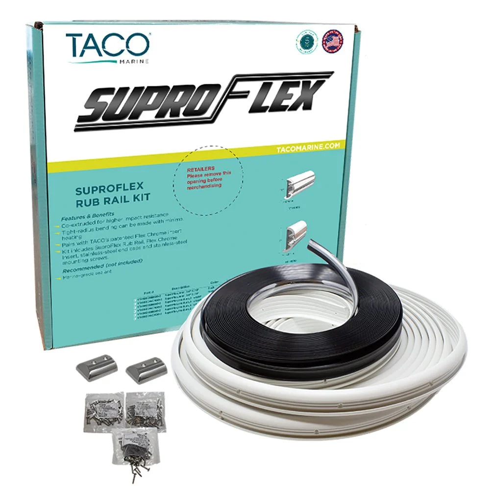 TACO Marine TACO SuproFlex Rub Rail Kit - White w/Flex Chrome Insert - 2"H x 31/32"W x 80'L