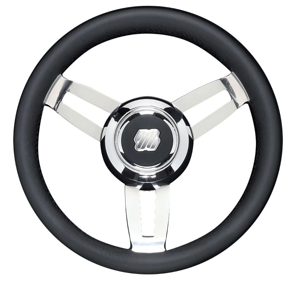 Uflex USA Uflex Morosini 13.8" Steering Wheel - Black Polyurethane w/Stainless Steel Spokes & Chrome Hub – Marine Boat Replacement Part