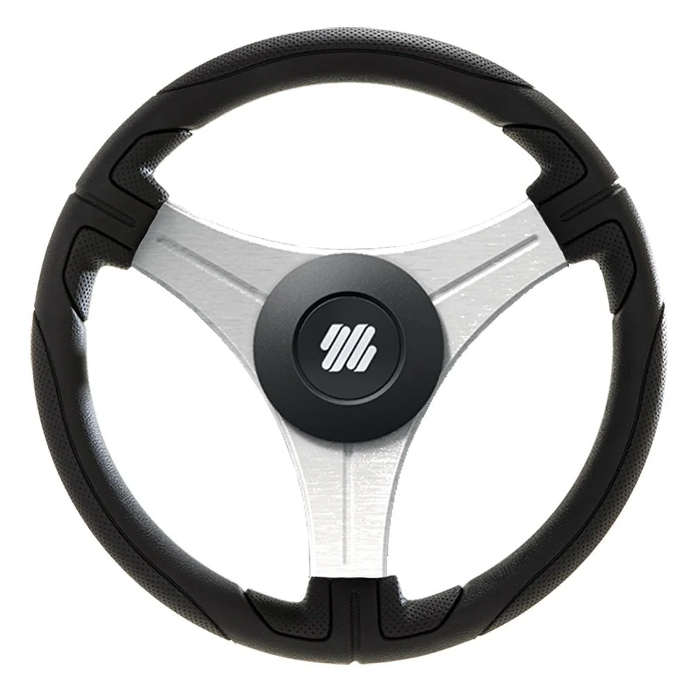 Uflex USA Uflex Ustica 13" Steering Wheel - Black - Polyurethane w/Silver Spokes & X62 Hub – Marine Boat Replacement Part