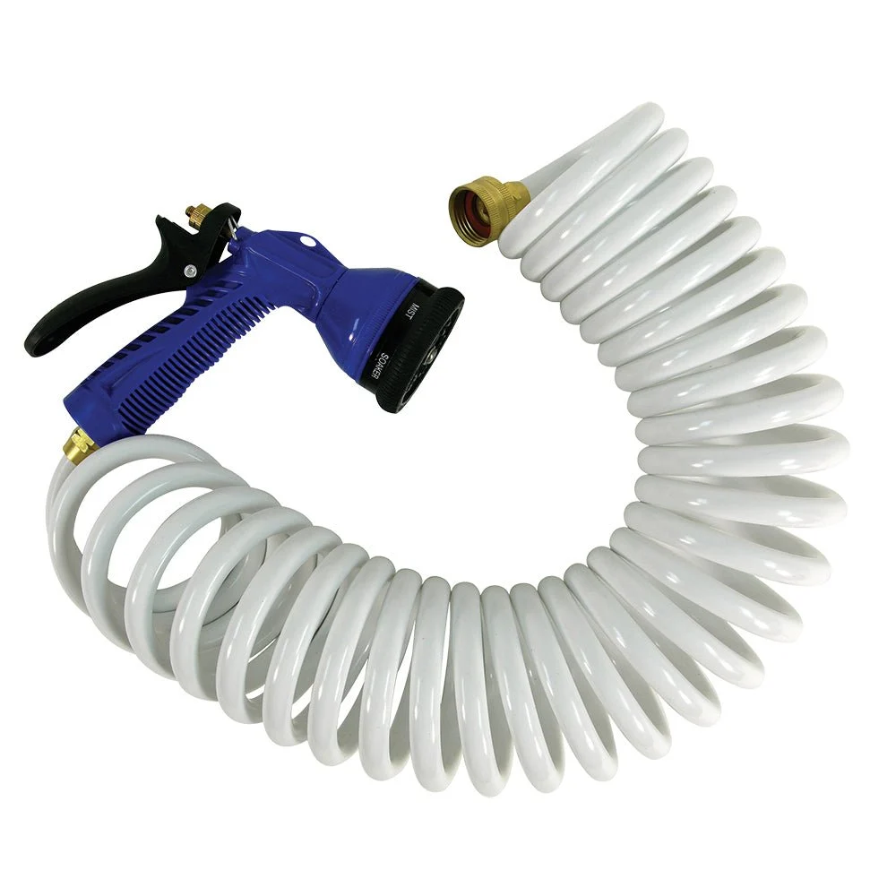 Whitecap 50' White Coiled Hose w/Adjustable Nozzle – Marine Boat Replacement Part