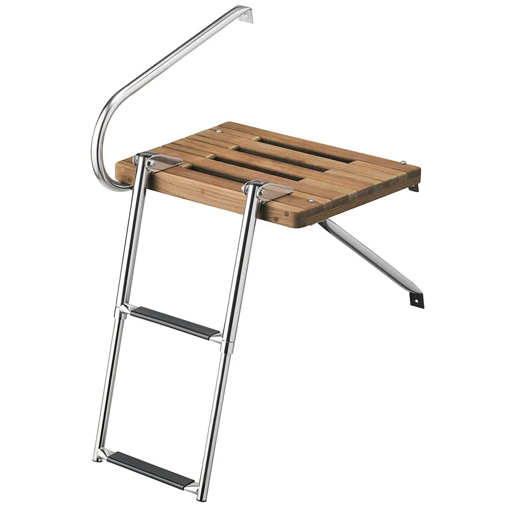 Whitecap Outboard Teak Swim Platform w/2-Step Telescoping Ladder f/Boats w/Outboard Motors