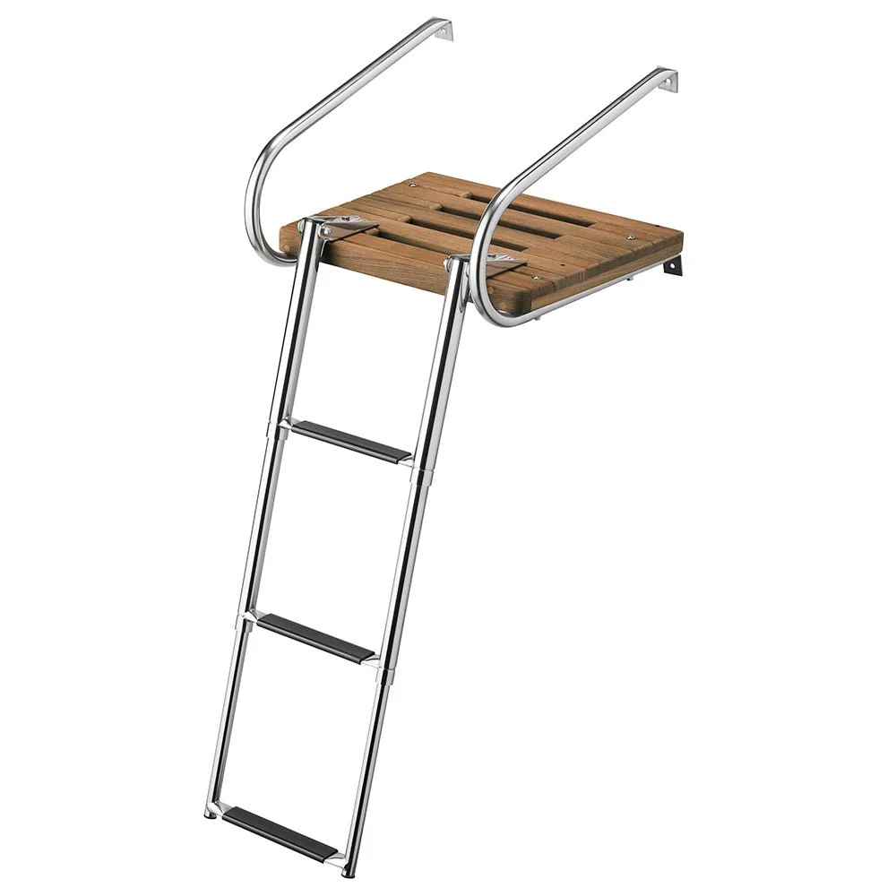 Whitecap Outboard Teak Swim Platform w/3-Step Telescoping Ladder f/Boats w/Inboard/Outboard Motors